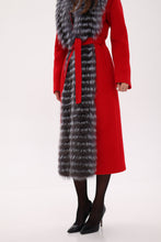 Load image into Gallery viewer, Genuine Silver Fox Virgin Wool Wrap Coat in Red