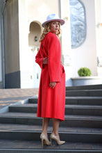 Load image into Gallery viewer, Band Collar Wool Blend Coat in Red