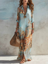 Load image into Gallery viewer, Women's Floral Print Chiffon Turn-Down Collar Split Maxi Dress | Resort Beach Dress