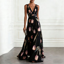 Load image into Gallery viewer, Women's Tulip Print Sleeveless Deep V-Neck A-Line Maxi Dress – 7 Colors