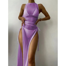Load image into Gallery viewer, Women's Solid Color Three-Piece Bikini Set with Maxi Dress Cover-Up