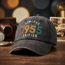 Load image into Gallery viewer, 1955 Birthday Washed Black Baseball Cap
