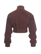 Load image into Gallery viewer, Farryn Mahogany Vegan Suede Cropped Bomber Jacket