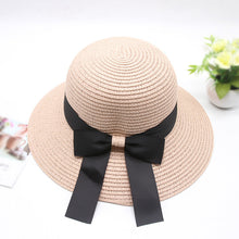 Load image into Gallery viewer, Summer Cap Black Ribbon Decorate Wavy Straw Hat For Girls Hat Kids Sun Cap Baby Beach Hats for Girls