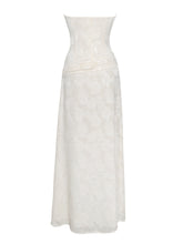 Load image into Gallery viewer, Xatia Off White Jacquard Textured High Slit Maxi Dress