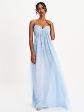 Load image into Gallery viewer, Wallie Baby Blue Rhinestone Embellished Mesh Backless Gown