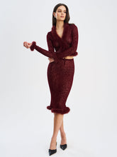Load image into Gallery viewer, Hali Burgundy Animal Print Burnout Velvet Fur Trim Top
