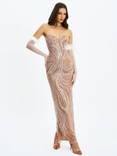 Load image into Gallery viewer, Quinci Apricot Beaded Sequin Sweetheart Maxi Dress