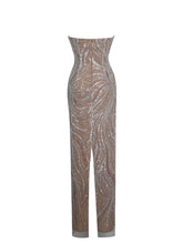 Load image into Gallery viewer, Quinci Apricot Beaded Sequin Sweetheart Maxi Dress