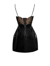 Load image into Gallery viewer, Shelby Black Vegan Leather with Lace Mini Dress