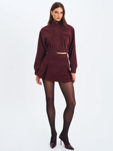 Load image into Gallery viewer, Farryn Mahogany Vegan Suede Cropped Bomber Jacket