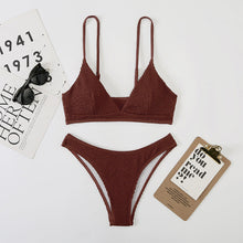 Load image into Gallery viewer, Split Wave Pattern Ladies Bikini Mesh Three Piece Set Women High Waist String Floral Printed 2 Piece Bathing Suits Solid Color Bikinis Sets Bathing Suit Female Beachwear