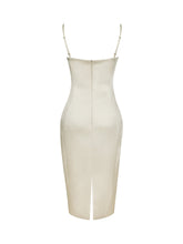 Load image into Gallery viewer, Gracie Butter Yellow Ruched Satin Midi Dress