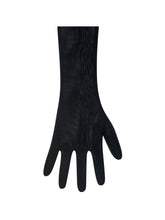 Load image into Gallery viewer, Eve Black Fur-Trimmed Mesh Opera-length Gloves