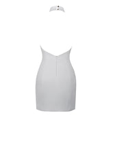 Load image into Gallery viewer, Ori White Halter Neck Crystal Pearl Mini Dress