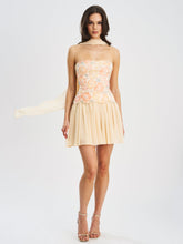 Load image into Gallery viewer, Quanisha Yellow Beaded Floral Mini Chiffon Dress with Scarf