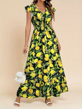 Load image into Gallery viewer, Women's V-Neck Floral Print A-Line Midi Dress – High Waist Sleeveless