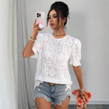 Load image into Gallery viewer, Women's Hollow-Out Lace Puff-Sleeve Shirt Top – Loose Fit