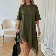 Load image into Gallery viewer, Women's Lace Trim Asymmetric Three-Quarter Sleeve Dress
