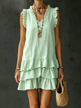 Load image into Gallery viewer, V-Neck Ruffle-Trim Tiered Sleeveless Midi Dress – 4 Colors, S–XXL
