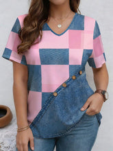 Load image into Gallery viewer, V-Neck Denim Print Short Sleeve T-Shirt | Loose Casual Tee