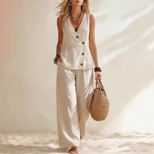 Load image into Gallery viewer, Women's Button-Up Cardigan Vest & Pants Set – Sleeveless Two-Piece