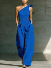 Load image into Gallery viewer, Women's Loose Sleeveless Off-Shoulder Belted Wide-Leg Jumpsuit