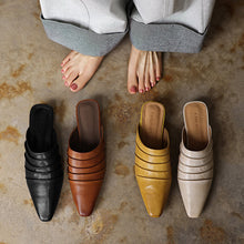 Load image into Gallery viewer, Handmade Sheepskin Ruched Mule Slides – Square Toe Low Heel