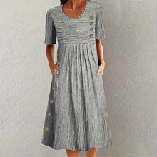 Load image into Gallery viewer, Button-Down Swing Maxi Dress – Short Sleeve Pocket Pullover Long Dress