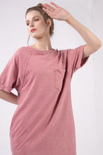 Load image into Gallery viewer, Woman Dress Casually Washed Round Neck Mini Tee Dress - Effortlessly Chic Casual Dress with Pocketed Design