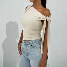 Load image into Gallery viewer, Women’s One-Shoulder Asymmetrical Tie Shoulder Top – Going Out & Party Shirt