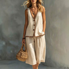 Load image into Gallery viewer, Women's Sleeveless Buttoned Vest & Shorts Two-Piece Set