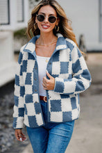 Load image into Gallery viewer, Elegant Checkered Snap Down Long Sleeve Teddy Jacket Soft & Warm Colorful Jacket