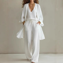 Load image into Gallery viewer, Women's V-Neck Cardigan Coat, Pocket Vest & Long Pants Three-Piece Set