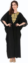 Load image into Gallery viewer, Elegant Gold Embroidered Kaftan with Cutwork Neckline