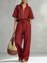 Load image into Gallery viewer, Women's Zip-Up Crew-Neck Top & Wide-Leg Pants Set