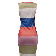Load image into Gallery viewer, Women’s Color-Blocked Striped Sleeveless Bodycon Dress