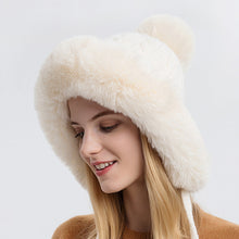Load image into Gallery viewer, Triple Pom-Pom Fleece Knit Hat with Ear Straps