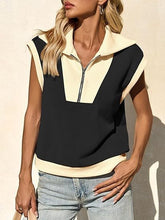 Load image into Gallery viewer, Fisoew Color‑Block Half‑Zip Polo Sweatshirt