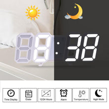 Load image into Gallery viewer, 3D Large LED Digital Wall Clock Date Time Celsius Nightlight Display Table Desktop Clocks 3D Digital Alarm Clock Modern Design LED Wall Desk Clocks 12/24H Time /Date/ Temperature Display Nightlight /Brightness Adjustable/ Alarm Clock For Living Room