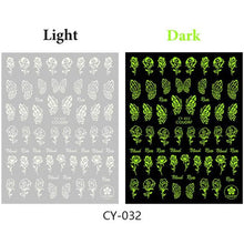 Load image into Gallery viewer, 3D Nail Polish Sticker Flame Butterfly Rose Star Nail Glitter Decals Water Transfer Summer Sliders Nail Art Decorations Glow in Dark Nail Stickers Self-Adhesive Nail Art Decals Butterfly Flower Star Heart Nail Strips Glow Dark Nail Art Manicure
