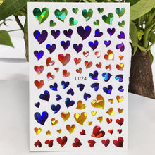 Load image into Gallery viewer, 3D Nail Sticker Waterproof Shining Decals Stickers for Nails Cute Beautiful Love Heart Nail Art Decoration Aurora Silver Design Nail Art Stickers Decals Nail Art Supplies Valentines Day 3D Self-Adhesive Nail Decorations Manicuring Nail Art Manicure