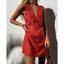 Load image into Gallery viewer, 🌿 V-Neck Cotton & Linen Sleeveless Mini Dress