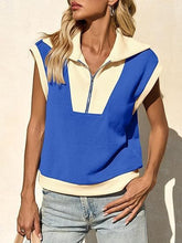 Load image into Gallery viewer, Fisoew Color‑Block Half‑Zip Polo Sweatshirt