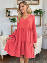 Load image into Gallery viewer, Light Green Double Take Full Size V-Neck Sleeve Tiered Dress with Pockets Elegant & Comfortable Casual Dress