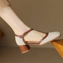 Load image into Gallery viewer, Women's Leather T-Strap Mule Sandals