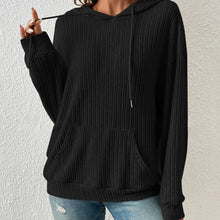 Load image into Gallery viewer, Mandotos Womens Knit Hoodie Sweatshirt With Pockets Drawstring Long Sleeve Solid Sunken Stripe Knitwear