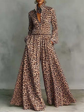 Load image into Gallery viewer, Leopard Print Wide-Leg Pants Set – Women’s Casual Two-Piece