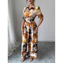 Load image into Gallery viewer, Women’s Printed Puff Sleeve Dress – Blouse Collar Cross-Tie Waist Style