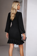 Load image into Gallery viewer, Elegant Black Ruffled Balloon Sleeve Mini Dress Luxury & Playful Statement Piece Simple Dress